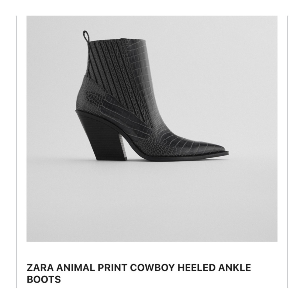 Zara Grey Croc Cowboy Ankle Boots